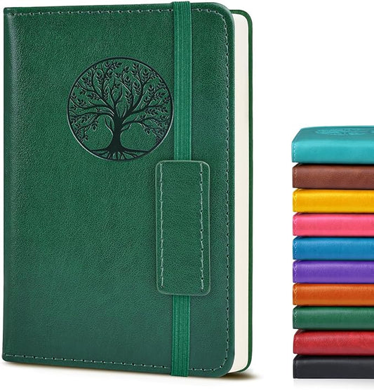 Biuwory Lined Pocket Journal Notebook for Women Men, 140 Pages A6 Leather Journals for Writing, Travel, Work, 3.7"×5.7" Mini Notebook, Hardcover Small Notebooks for Note Taking, Diary Notepad (Green)