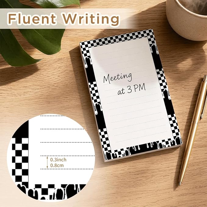 Lined Sticky Notes 4x6 in, 2 Pack Large Cute Notepads with Lines, Bright Post Memo Note Pads Big Rectangular Sticky Notes for Office Black White Checkerboard