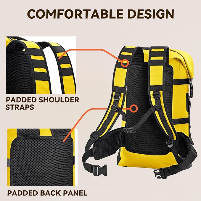 HEETA Dry Bags Waterproof Backpack 40L for Men & Women, Roll Top Heavy Duty | Cushioned Hiking Backpack, for Kayaking Boating Paddle Boarding Fishing Travel Camping Beach Vacation Cruise Ship Essentials