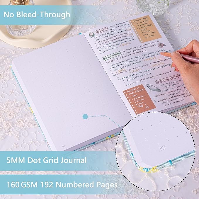 TIEFOSSI Dotted Journal Notebook for Women Men, A5 Journals for Writing, 160gsm 190 Pages Thick Paper, Perfect for Office & Home School Supplies, 8.4 X 5.8 In