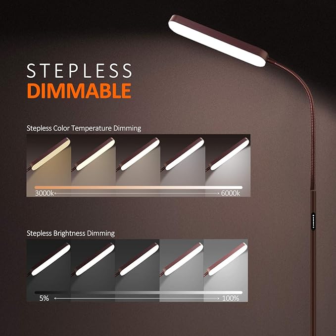 Wio-Mio Led Floor Lamps with 15w/1000lm Bright LED Floor Lamp with Stepless Adjustable 3000K-6000K Colors and Dimmer, Remote and Touch Control Reading Lamp, Adjustable Floor Lamp for Living Room