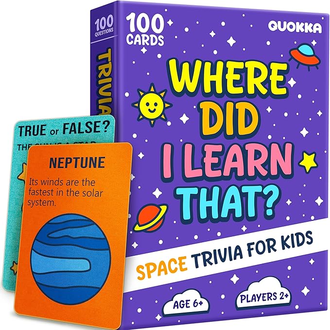 QUOKKA Trivia Games for Kids – Space Facts & Astronomy – Fun Card Game for Family Game Night – Educational Trivia Cards for Kids, Family and Adults – Travel Games Gift for Teenage Boys & Girls 4-8