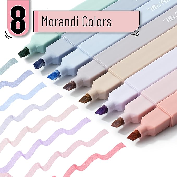 Mr. Pen- Aesthetic Highlighters No Bleed, 8 Pack, Morandi Colors, Chisel Tip, Cute Highlighters Assorted Colors for Journaling, Highlighting, Underlining, Fast Dry, Back to School Supplies