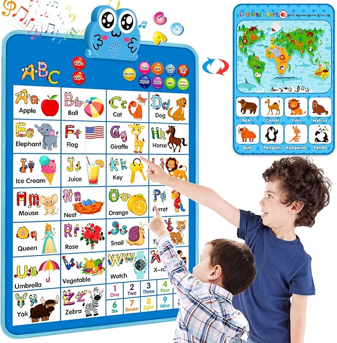 Educational Alphabet Wall Chart: Learning Poster with Music ABCs 123s Talking Games - Interactive Activity Toy Birthday Gift for Toddlers Preschool Kids Ages 3 4 5 Years Old Classroom Room Decor(Blue)