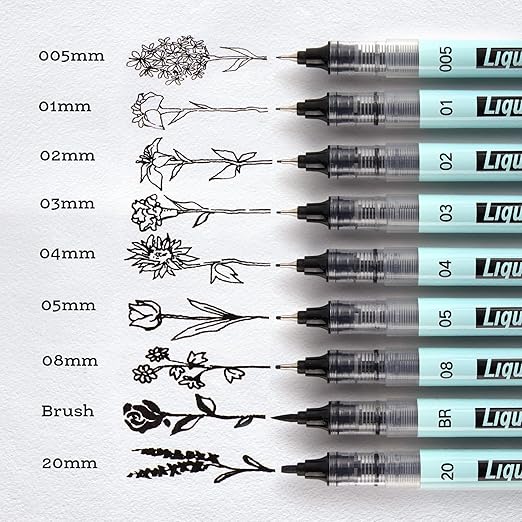 WRITECH Liquid Fineliner Pens Black Precision Multiliner Micro Pen 9 Pack, Quick Dry Waterproof Pigment Ink Drawing Pen for Journaling Planning Hand Lettering Illustration Sketching Calligraphy