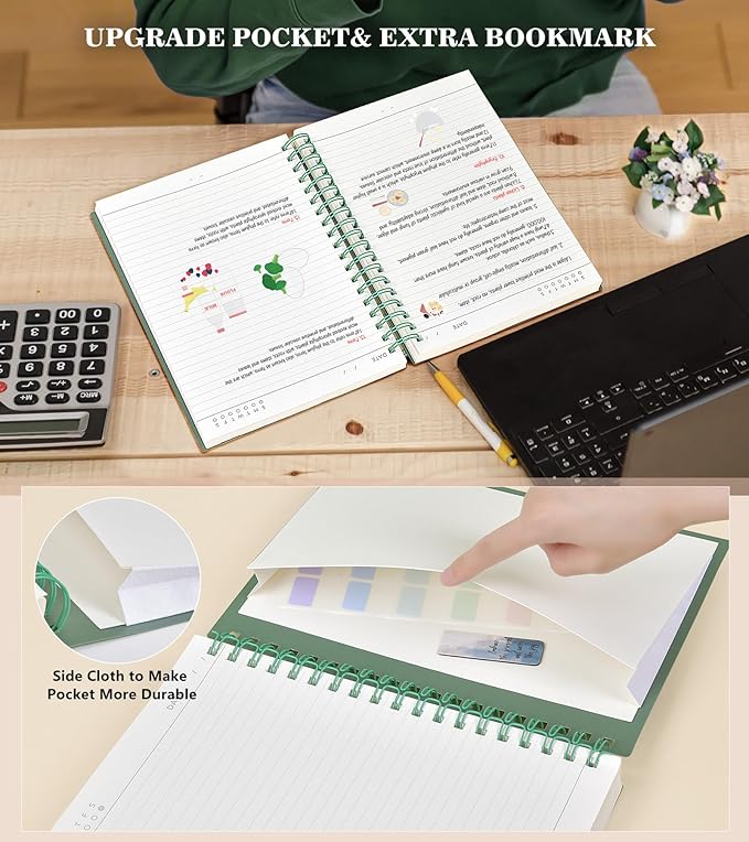 MUAHLIUB Spiral Notebook Journal College Ruled 8.5''x 11'', 360 Pages Lined Thick Journals for Women Men, A4 Large Spiral Notebooks with 100GSM Paper, Spiral Journaling for Writing Work, School Green