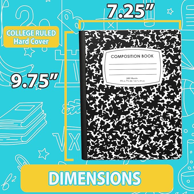ENVO Composition Notebooks, College Ruled Composition Notebook, Black Marble Covers Composition Notebook, 100 sheets (24 Pack, College Ruled)