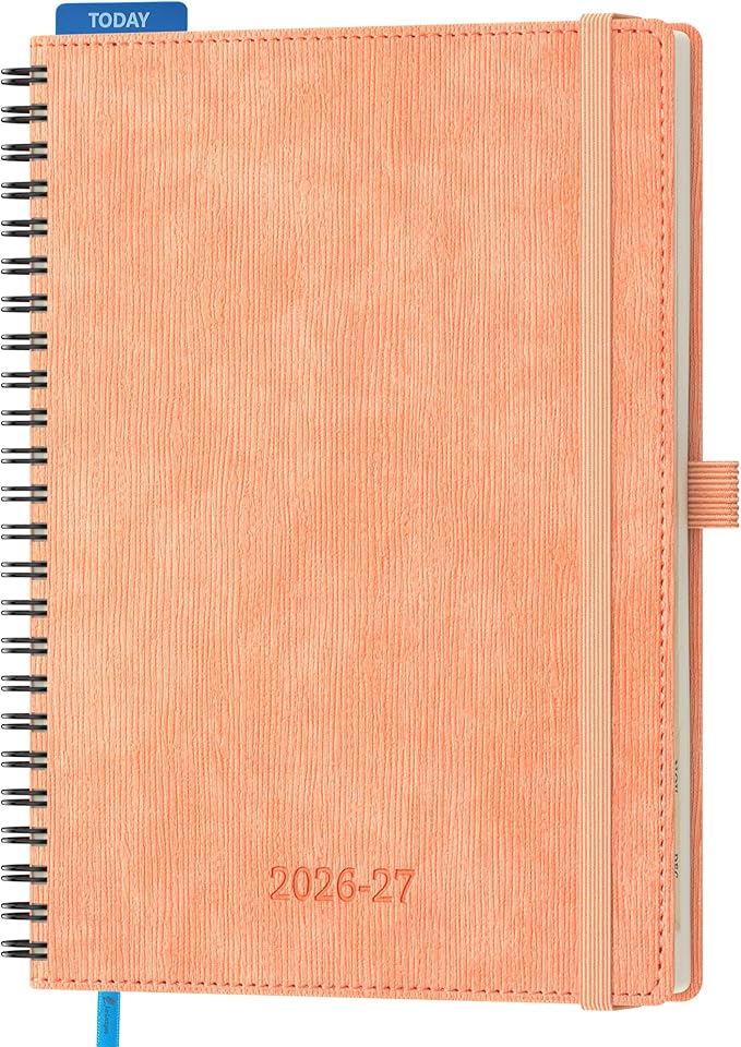 2026-2027 Planner, Daily Weekly Monthly Academic Planner, 18 Months Spiral Bound Agenda, 6.5"x 8.5", Vertical Layout, Calendar Planner, Vegan Leather Soft Cover,Pink