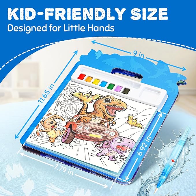 JoyCat Find & Color Paint with Water Coloring Books for Toddlers, Educational Seek and Find, No Mess Art & Craft Toy, Fun Learning Activity for Kids Ages 3-5 4-8, Gift for Girls Boys (Dinosaurs)