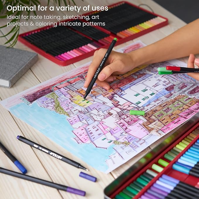 ARTEZA Inkonic Fineliner Pens, Set of 120, 0.4 mm Fine Tip Markers for Drawing, Journaling, Coloring & Note Taking
