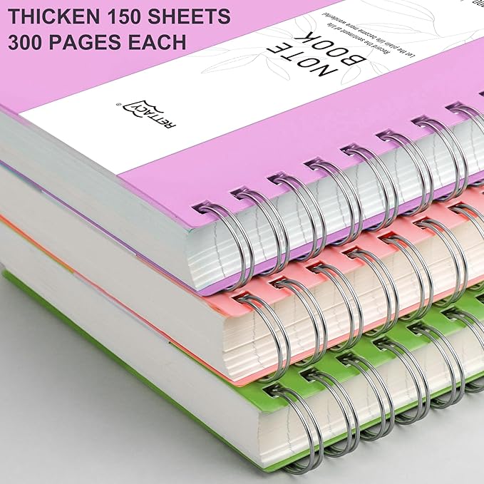 RETTACY Dotted Journal Notebook, 300 Pages, A5 Medium Size (5.7'' × 8.2''), 100 GSM Thick Paper, Flexible Plastic Cover, Spiral-bound, for Journaling, Planning, Tracking (Lilac)