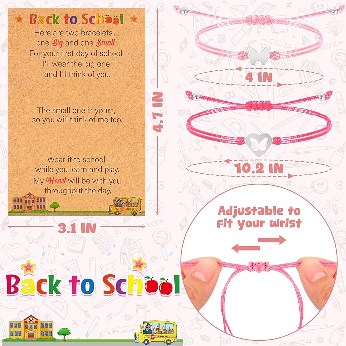 EOBOH Back to School Supplies, Back to School Bracelet Mommy and Me, Prek Matching Wish Bracelets Set, Adjustable Bracelet for Boys Girls Gifts Stuff Bulk