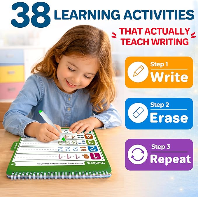 QUOKKA Tracing Books for Kids Ages 3-5 – Reusable Dry Erase Activity Books for Kids Ages 3-5 - Writing Practice Workbook with Markers Quiet Time Travel Learning