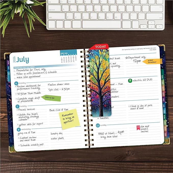 HARDCOVER Academic Year 2026-2027 Planner: 14 Months (May 2026 Through June 2027) 8.5"x 11" Daily Weekly Monthly Planner Yearly Agenda. Bookmark, Pocket Folder and Sticky Note Set (Black Tree Seasons)