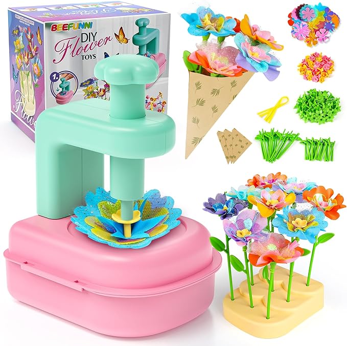 beefunni Flower Bouquet Craft Kits with Flower Maker,DIY Flower Making Kit for Kids,Flower Crafts for Kids Ages 4-8,Girls Arts and Crafts Age 6-8,Flower Toys for 4 5 6 7 8+Year Old Girl Birthday Gifts