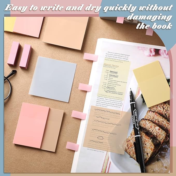 Jetec 900 Pcs Bible Sticky Notes Bible Study Supplies Pastel Colors Transparent Journaling Supplies Book Annotation Tools Translucent Clear Office Notes with Marker See Through Self(Cute Color)