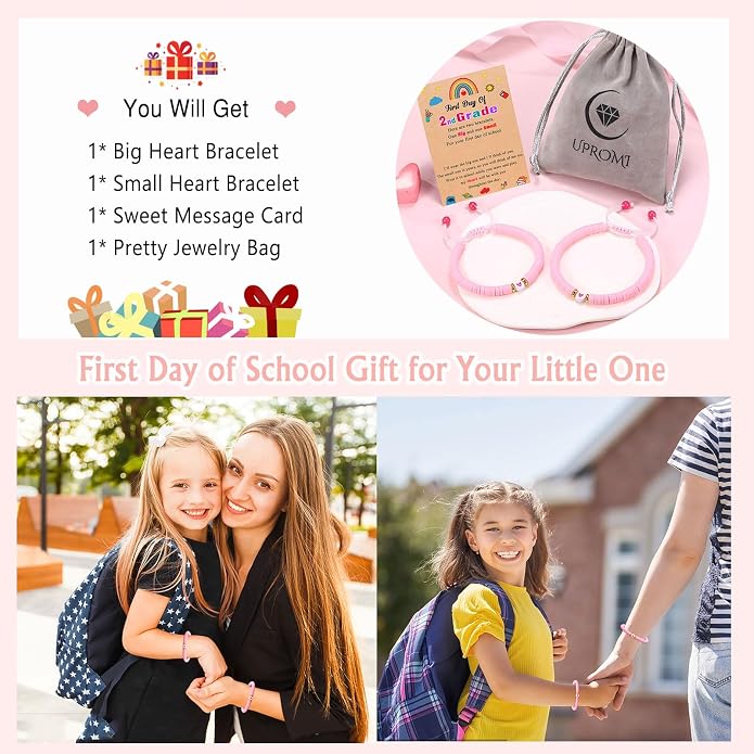 UPROMI First Day of Preschool/Kindergarten/1st Grade/2nd Grade/School Gift, Back to School Bracelet Mommy and Me Dad and Son