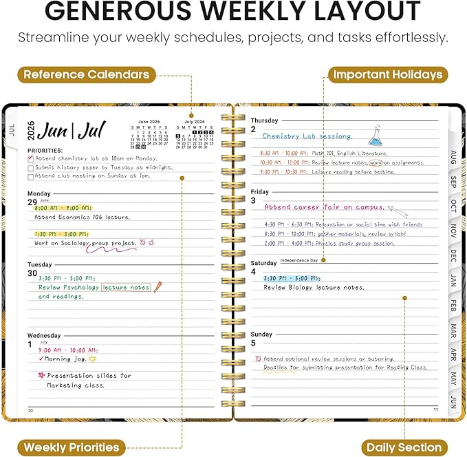 Planner 2026–2027, Academic Monthly Weekly Spiral Calendar, July 2026 – June 2027, Hardcover Agenda Notebook with Tabs, 6.3" x 8.5", Perfect for Students, Teachers, School & Daily Planning - Nocturne Sunflowers