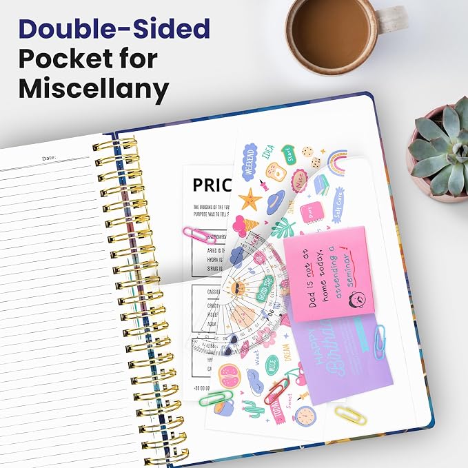 Taja Pretty Large Spiral Lined Notebook for Work with 5 Removable Dividers