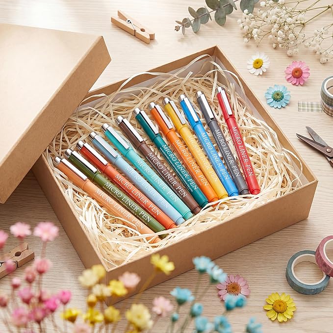 Thboxes Fineliner Pens Set, 12 Colors, 0.5mm Micro Tip, with Pouch