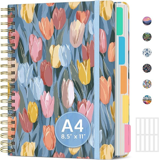Taja Pretty Large Spiral Lined Notebook for Work with 5 Removable Dividers