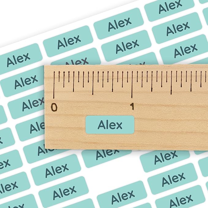 Mini Name Labels (175) - Custom Personalized Name Labels for Labeling Tiny Items, Washer and Dryer-Safe Waterproof Labels for Daycare, Preschool, and School - Turquoise
