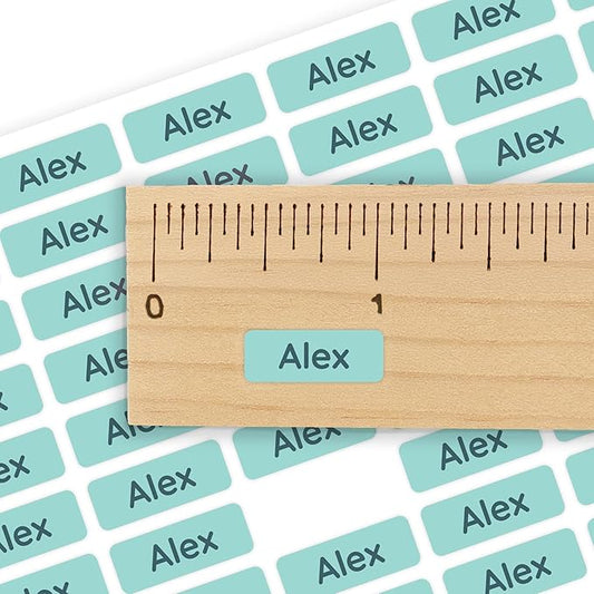 Mini Name Labels (175) - Custom Personalized Name Labels for Labeling Tiny Items, Washer and Dryer-Safe Waterproof Labels for Daycare, Preschool, and School - Turquoise
