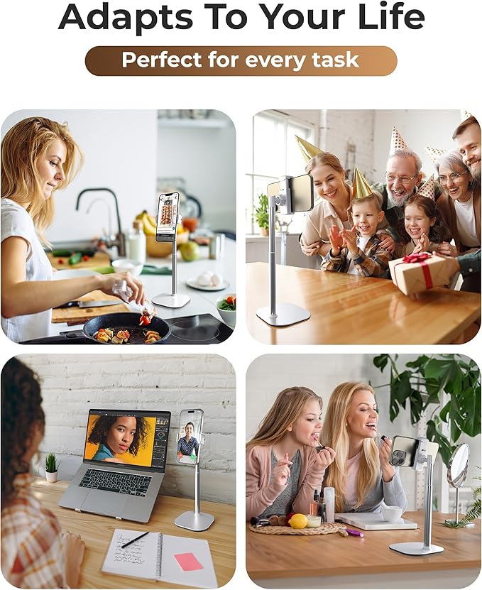 COOPER ChatStand, [Gift Family Pack], Adjustable Cell Phone Stand for Desk, Phone Stand for Recording, iPhone Holder, Small Tripod for iPhone, Fits Samsung, Android Smartphones, (Frost White, 2-Pack)
