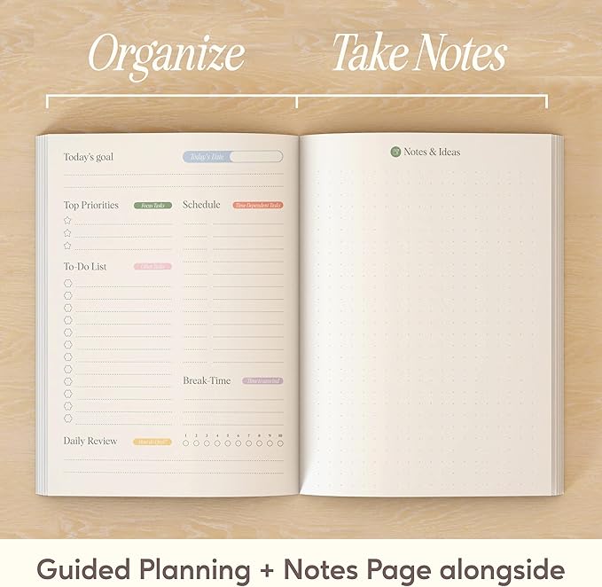 Notcoy Undated Daily Planner and Notebook, Aesthetic Hardcover Productivity Planner with To-Do List, Habit Tracker, Weekly & Monthly Views - Warm Fuzzies