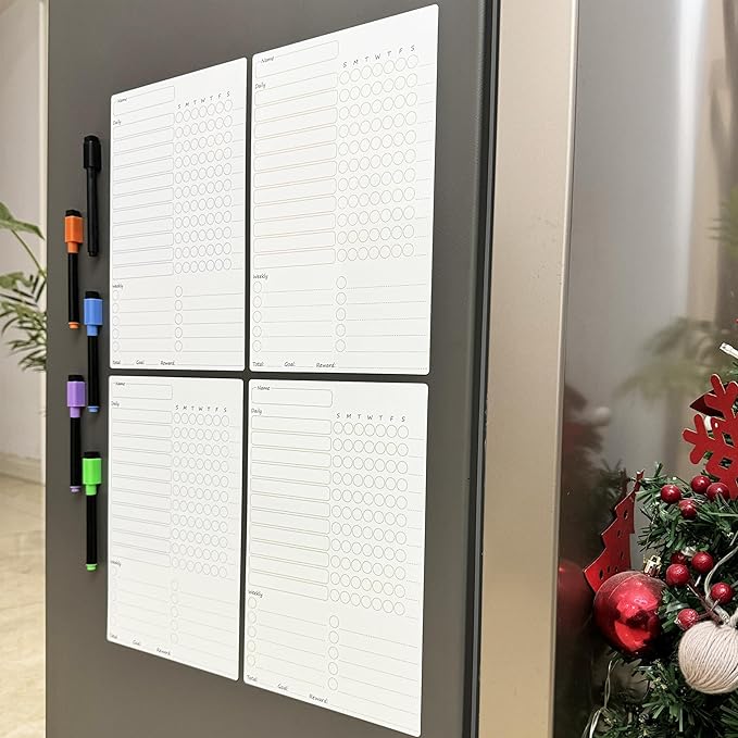 Magnetic Chore Chart for Kids Multiple Kids, 4 Pcs Dry Erase Chore Chart for Adult Teenagers Family Home Daily/Weekly Behavior Chore List Responsibility Reward Chore Board for Refrigerator
