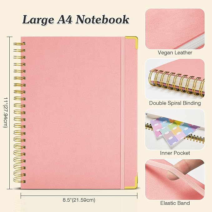 Bullet Dotted Journal Notebook, 300 Pages Leather Notebooks with Contens