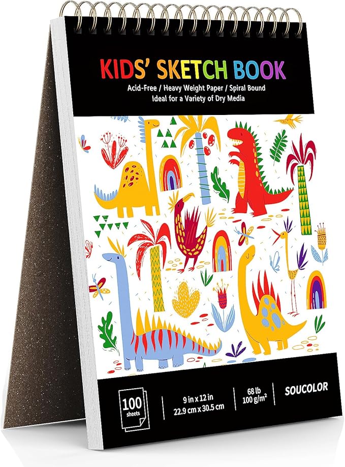 Soucolor 9" x 12" Sketch Book, 100 Sheets Spiral Bound Art Sketchbook, Acid Free Artist Drawing Book Paper,Sketch Book for Kids, Craft Activities, Sketch Paper for Drawing Coloring Sketching