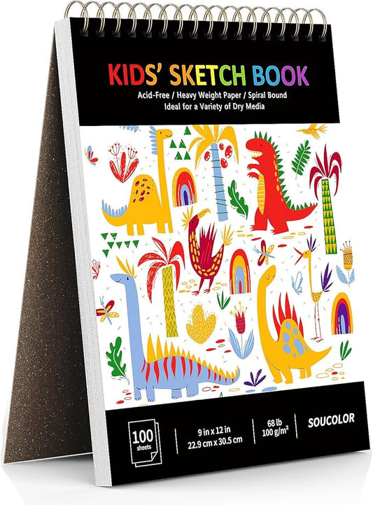 Soucolor 9" x 12" Sketch Book, 100 Sheets Spiral Bound Art Sketchbook, Acid Free Artist Drawing Book Paper,Sketch Book for Kids, Craft Activities, Sketch Paper for Drawing Coloring Sketching
