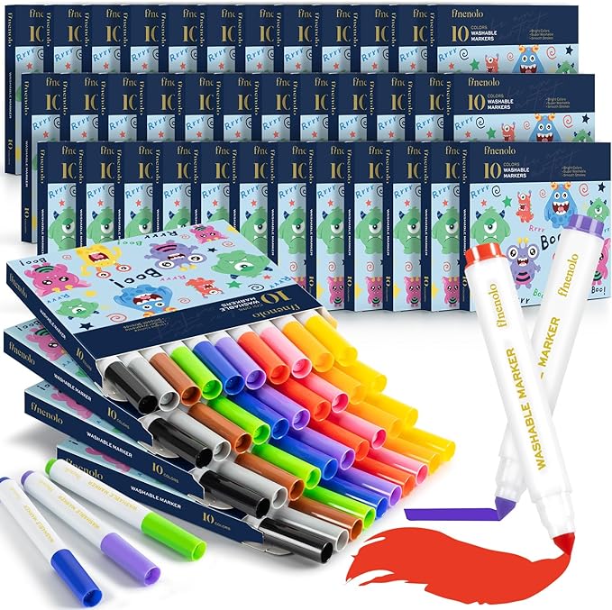 finenolo Washable Markers Bulk (360 Total), 36 Pack Coloring Markers for Teachers, Adults, Students, Classroom Supplies, 10 Colors