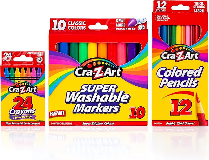 Cra-Z-Art Classic Bundle Crayons, Markers and Colored Pencil 46 Piece School Supply Arts & Crafts Bundle