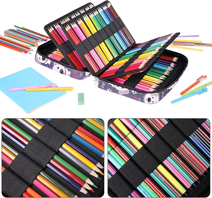 Coloring Pencil Case 220 Slots Pencils/Gel Pens Organizer Waterproof Travel Case Zipper Carrying Portable Pencil Markers Pen Holder Bag for Painter Writers