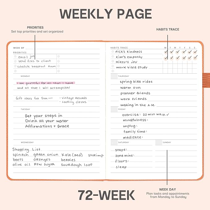 And Per Se Undated Planner, Weekly & Monthly Planner with Goal & Habit Tracker, A5 Leather Hardcover Productivity Journal for Academic Year (Pumpkin Orange)