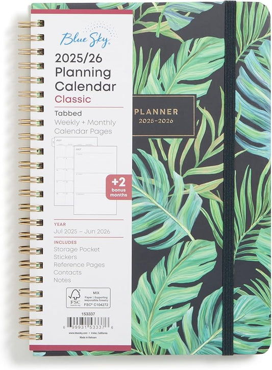 Blue Sky 2025-2026 Weekly and Monthly Academic Year Planner Calendar, July 2025 - June 2026, 5" x 8", Hard Cover, Wirebound, Storage Pocket, Laminated Tabs, Stickers, Avra