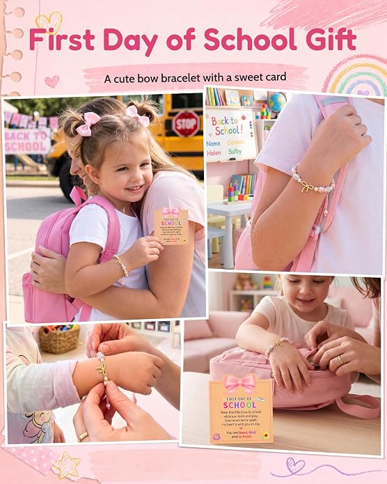 First Day of School Bow Bracelet Back to School Gifts for Girls
