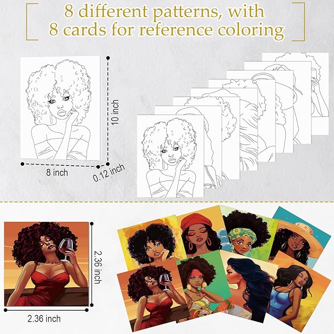 Cholemy 36 Pcs Paint and Sip Kit for Adults 8''x10'' Pre Drawn Canvas for Painting DIY Afro Acrylic Painting Kit Wood Easel Brushes Date Night Bulk for Father's Day Party Gifts(Fashion Women)