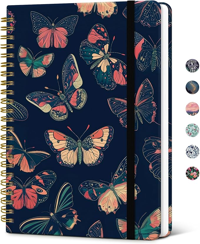 Taja Lined Spiral Journal Notebook for Women, Pretty College Ruled Notebook for Work & Note Taking, A5 Hardcover Journal for Writing, Cute Aesthetic 140 Pages, Velvet Wings
