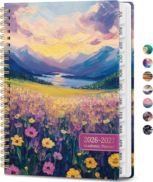 Academic Planner 2026-2027, Weekly and Monthly Calendar Book, July 2026 – June 2027, Hardcover Planner with Tabs, Perfect for Teachers, Students, Women & Men, A5 (6.4" x 8.5") - Blush Horizon