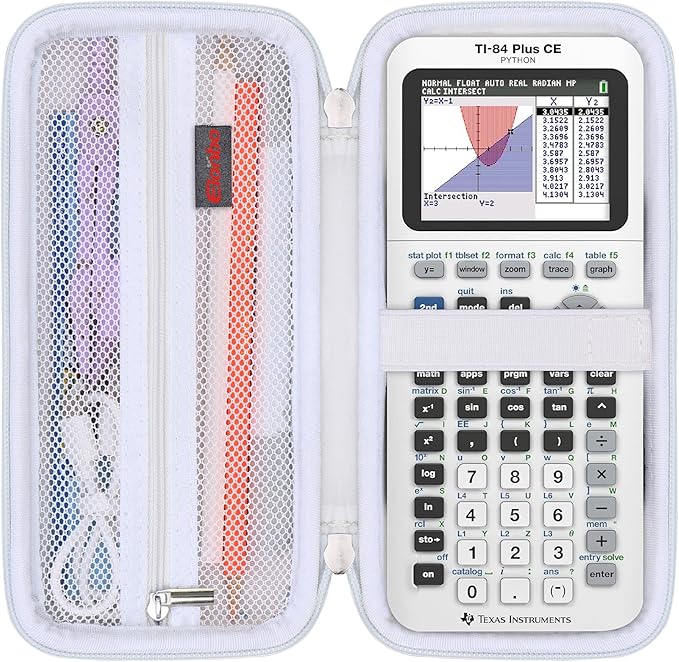 Elonbo Carrying Case for Texas Instruments TI-84 Evo Graphing Calculator, TI-84 Plus CE Evo Graphing Calculator Storage Protective Holder, Extra Mesh Pocket Fits Cable Charger, White