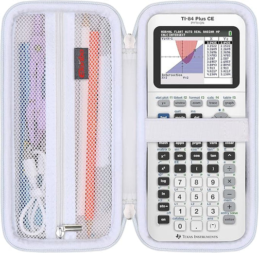 Elonbo Carrying Case for Texas Instruments TI-84 Plus CE/TI-84 Evo/TI-84 Plus/TI-83 Plus/TI-83 Plus CE Color Graphing Calculator, Extra Mesh Pocket Fits Charging Cable Charger Manual, White