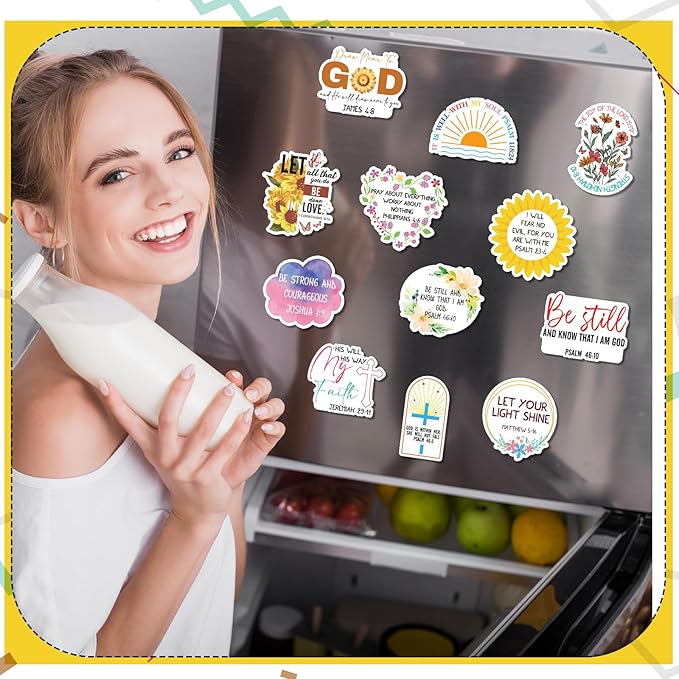 Sinmoe 24 Pieces Inspirational Fridge Magnets for Girls Bible Verse Locker Magnets for Girls Cute Motivational Quotes Refrigerator Decorations for School Classroom Whiteboard Office(Bible Style)