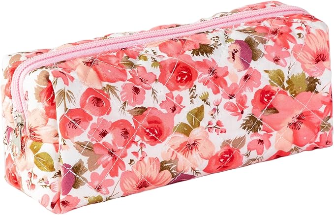 Pencil Case Office College School Storage Bag Pouch Holder Box Organizer Makeup Pouch Cosmetic Bag Aesthetic Cute Pen Case for Girls Boys Kids (Red flower)
