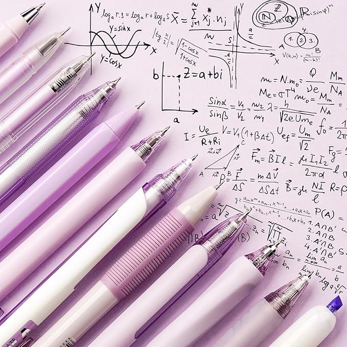 Four Candies Gel Pens, Cute Purple Pens Black Ink, 0.5mm Fine Point 12-Pack | Back to School Supplies, Office Essentials for Women, Girly Stationery Set, Aesthetic Desk Decor & Accessories - Lavender