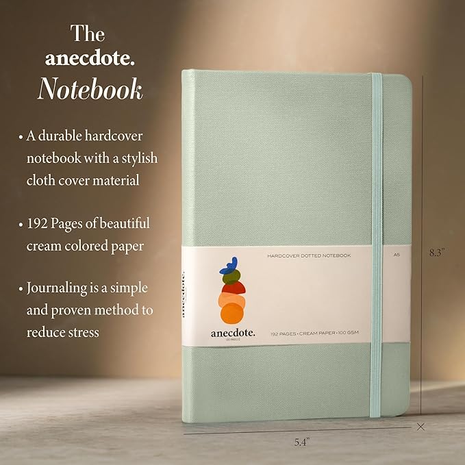 ANECDOTE. Dotted Journal Notebook, 192 Pages, A5 size: 8.3" x 5.4", Thick 100 GSM Paper, Dotted, Hardcover. Journal for Women and Men, Perfect Notebook for School, Work and Travel (Dutch Blue)