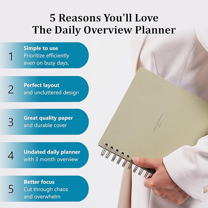 Daily Productivity Planner with Monthly View - Large 93 Day Dashboard Desk Notepad for Time Management, Mindfulness, Self Care, Goal Setting, To Do List-Hard Cover Wire-bound