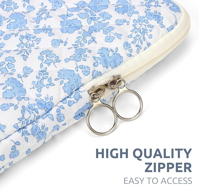 Puffy Laptop Sleeve 13 Inch Cute Quilted Laptop Protective Case Padded Floral Computer Sleeve for MacBook (B-Blue, 13 Inch)